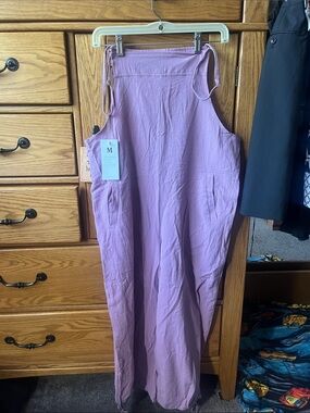 Lilac Tie-Shoulder Linen-Blend Jumpsuit - M